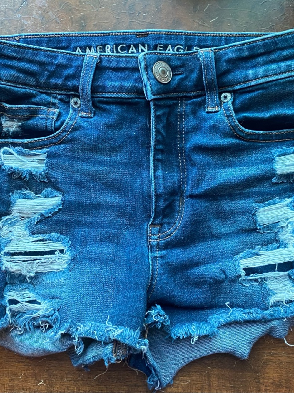 American Eagle Outfitters Dark Blue Distressed Denim Cutoff Shorts